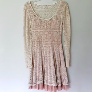 Free People Dress (S) Ivory Lace, Soft Tulle Blush
